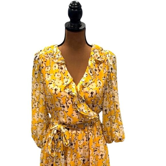 Karl Lagerfeld Paris Chiffon Floral Print V-Neck Ruffle Mini Dress – NWT Size 6 - Picture 3 of 15